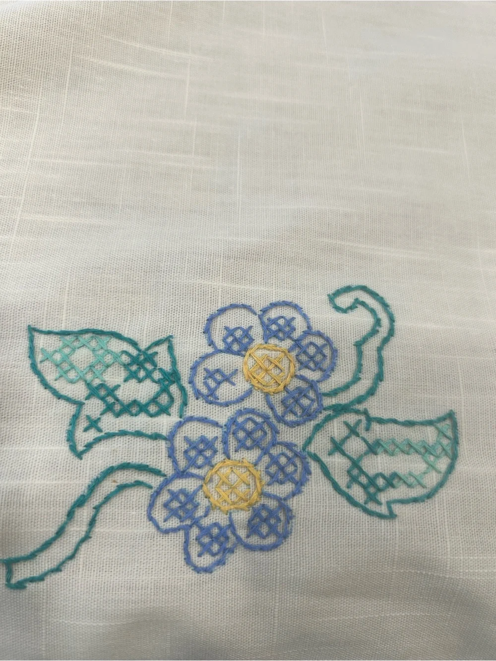 Vintage Style Floral Embroidered Tablecloth Rectangle 78x58” Cottagecore